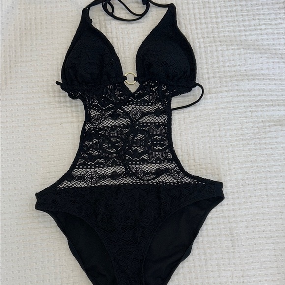 Xhilaration Black Lace One Piece Swimsuit - Picture 2 of 10